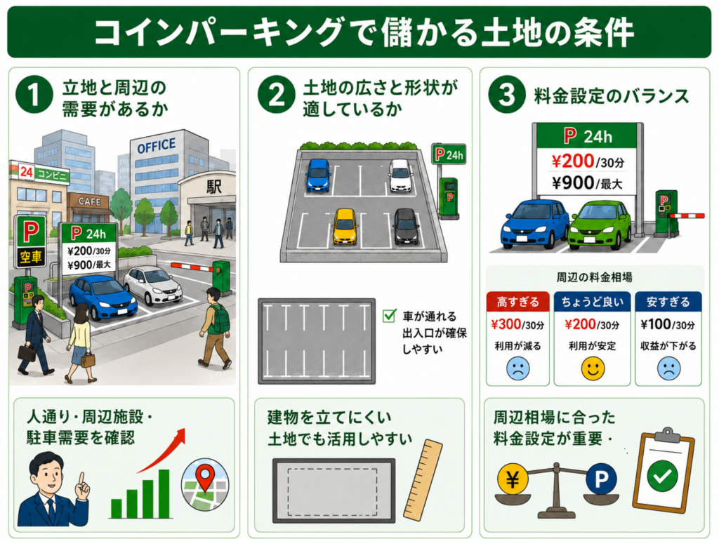 コインパーキング 儲かる 土地の条件